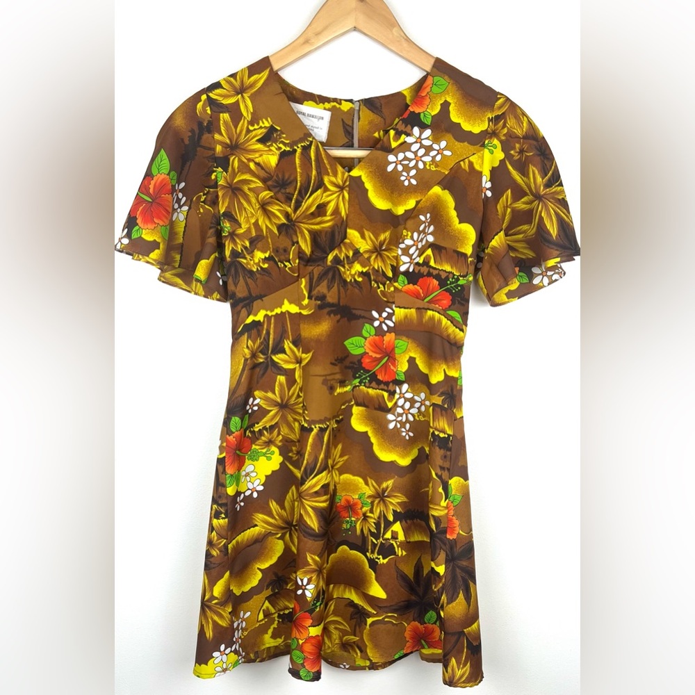 Vintage Royal Hawaiian Flutter Sleeve Mini Dress